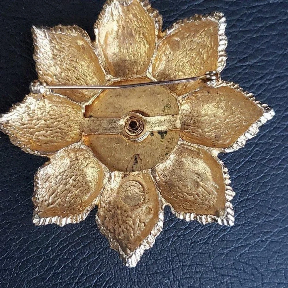Accessocraft NYC Vintage Heraldic Maltese Cross Brooch Gold Tone Green Enamel
